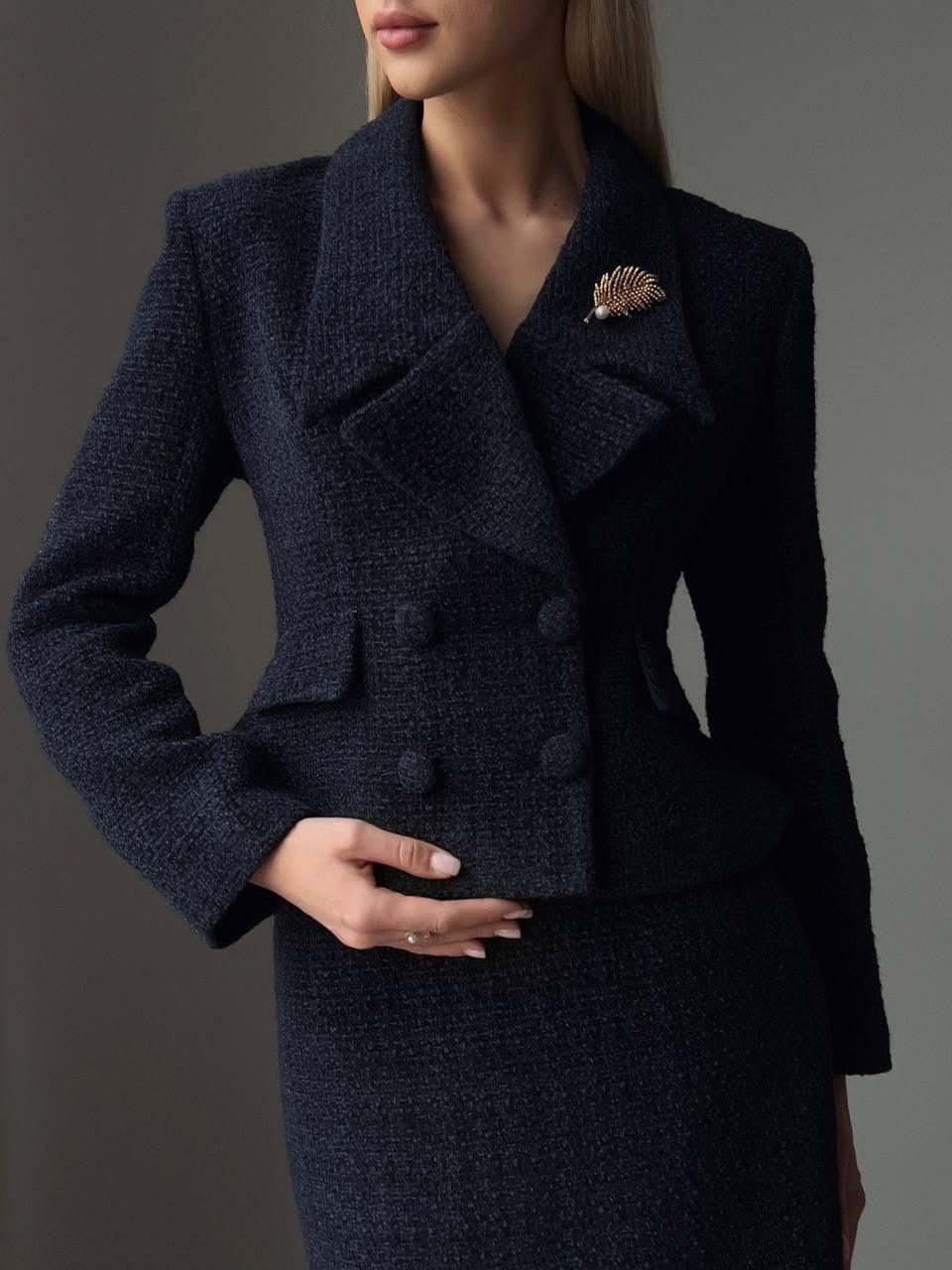 Elegant Dark Blue Suit Dress - Maelle Paris