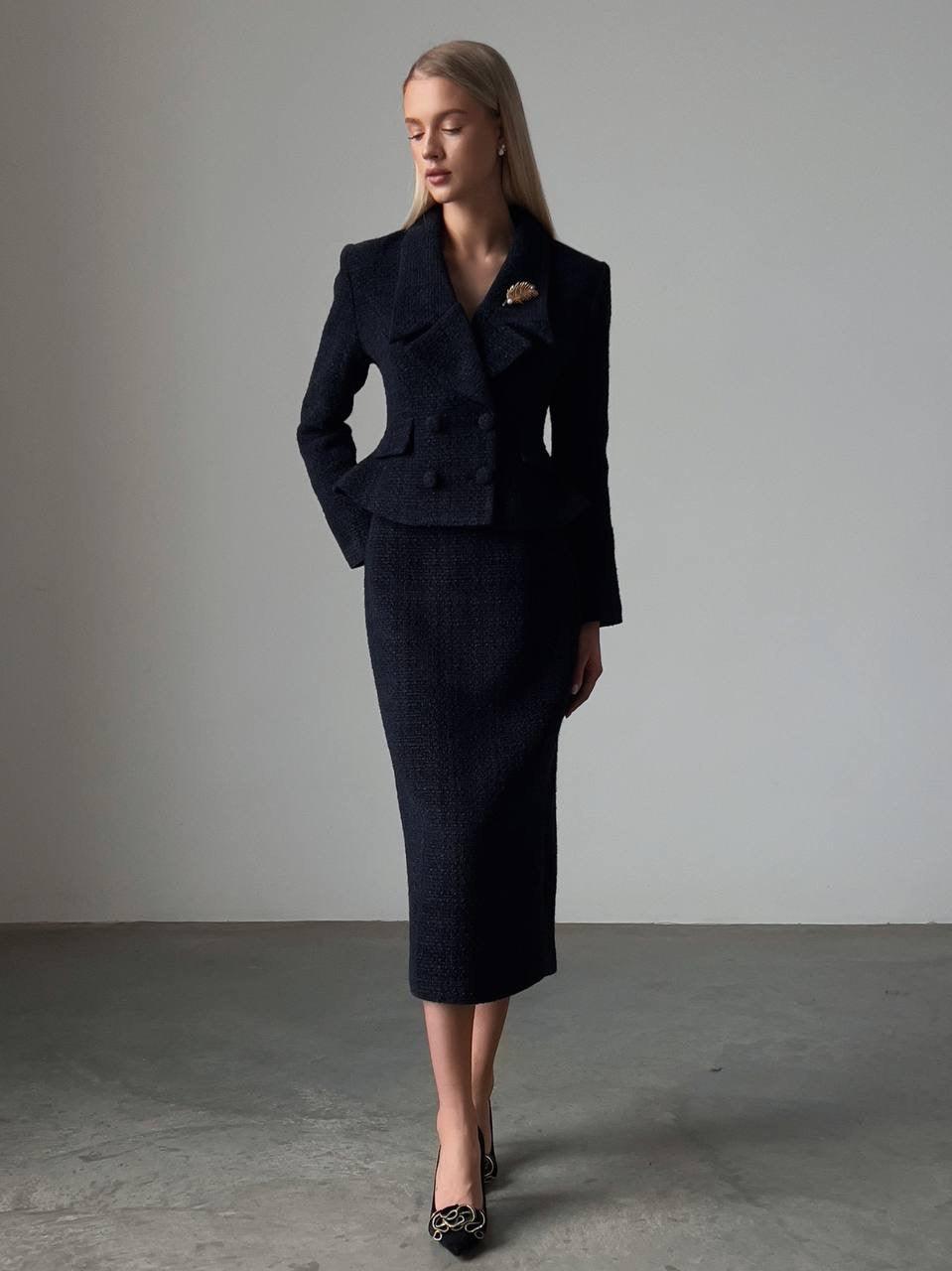 Elegant Dark Blue Suit Dress - Maelle Paris
