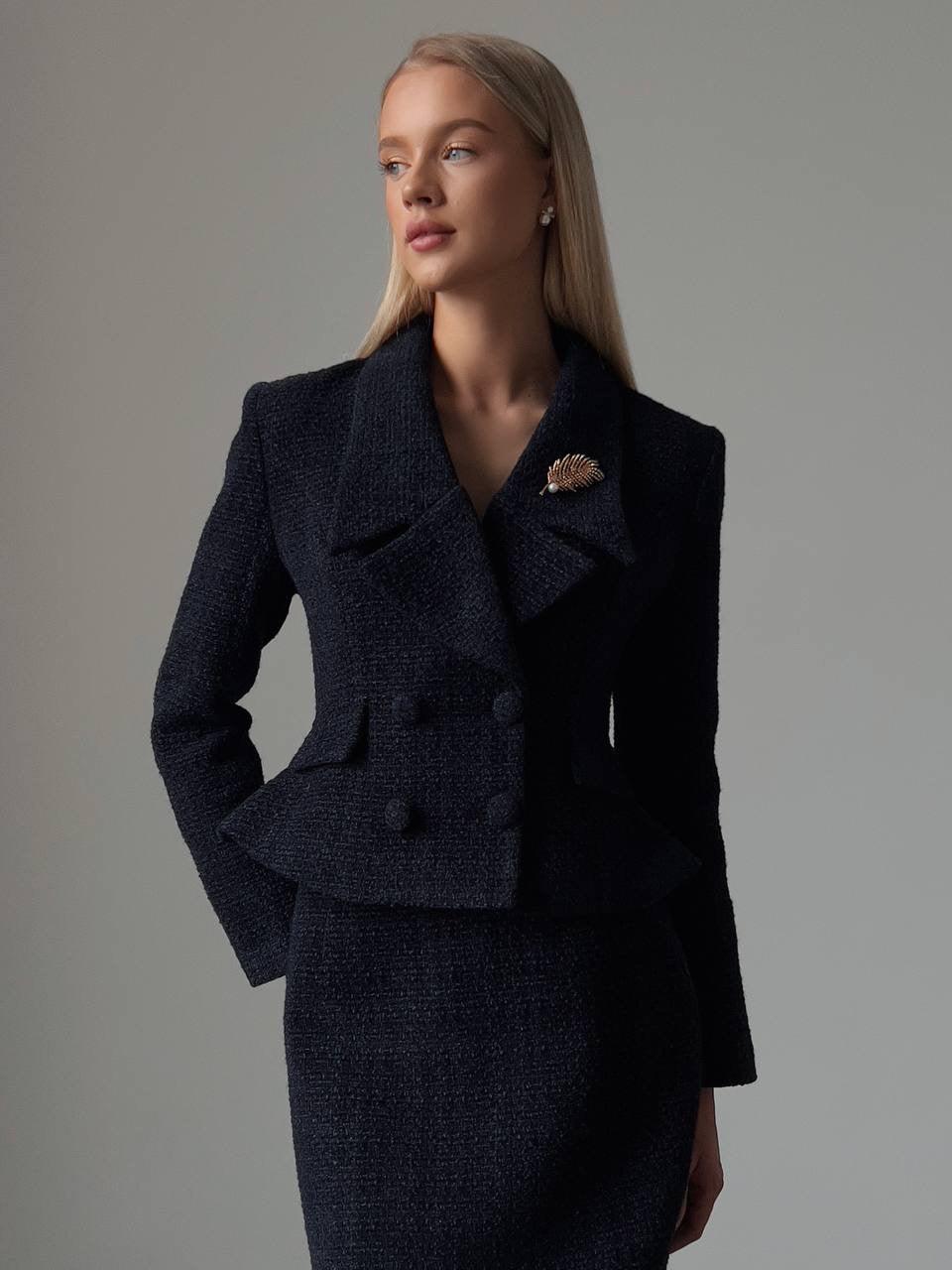 Elegant Dark Blue Suit Dress - Maelle Paris