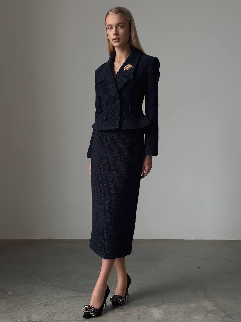 Elegant Dark Blue Suit Dress - Maelle Paris