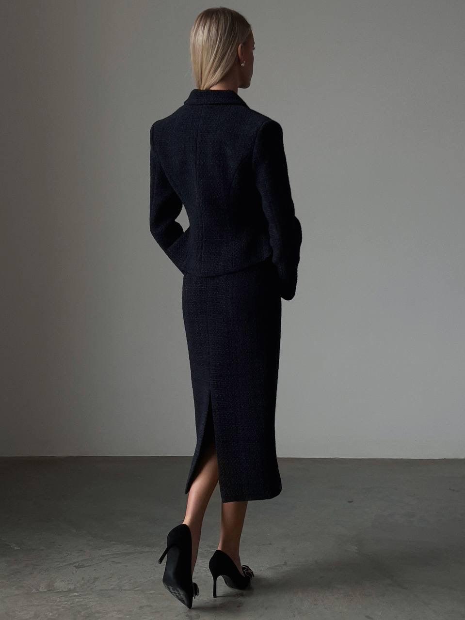 Elegant Dark Blue Suit Dress - Maelle Paris