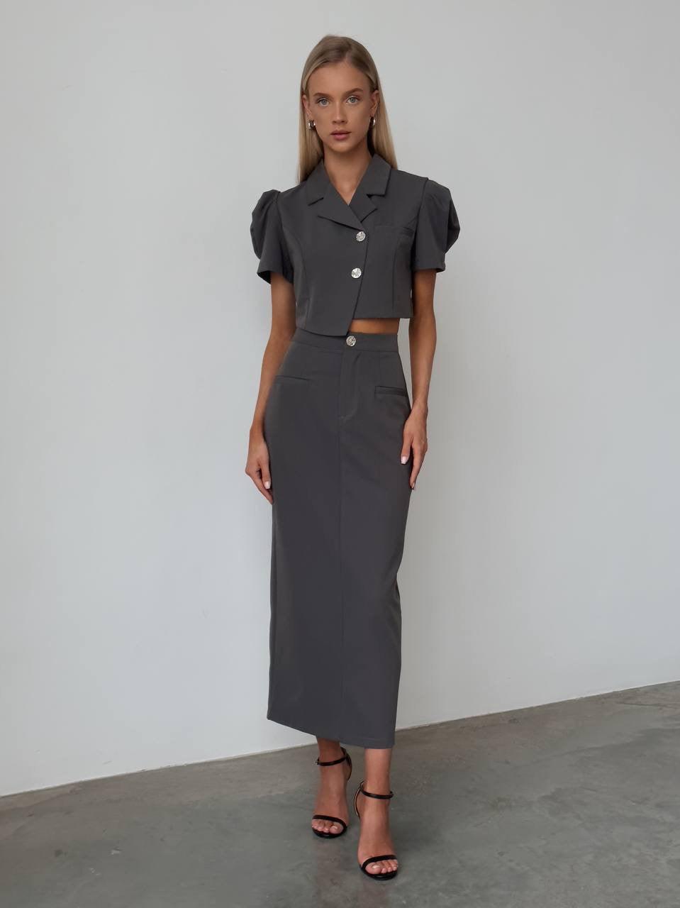 Elegant Gray Crop Jacket Dress - Maelle Paris