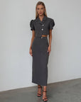 Elegant Gray Crop Jacket Dress - Maelle Paris
