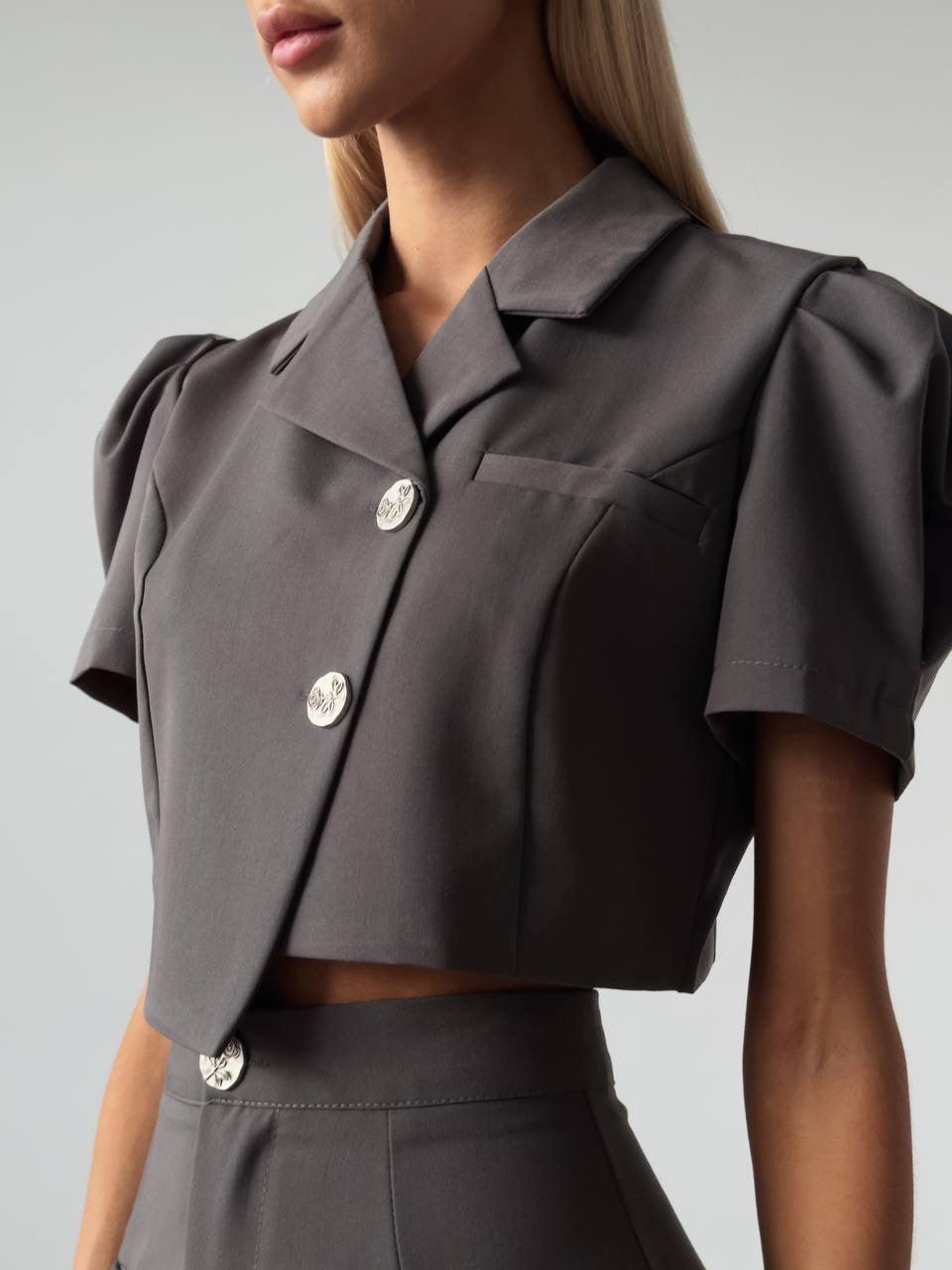 Elegant Gray Crop Jacket Dress - Maelle Paris