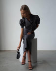 Elegant Gray Crop Jacket Dress - Maelle Paris