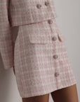 Conjunto de chaqueta corta y falda de tweed rosa