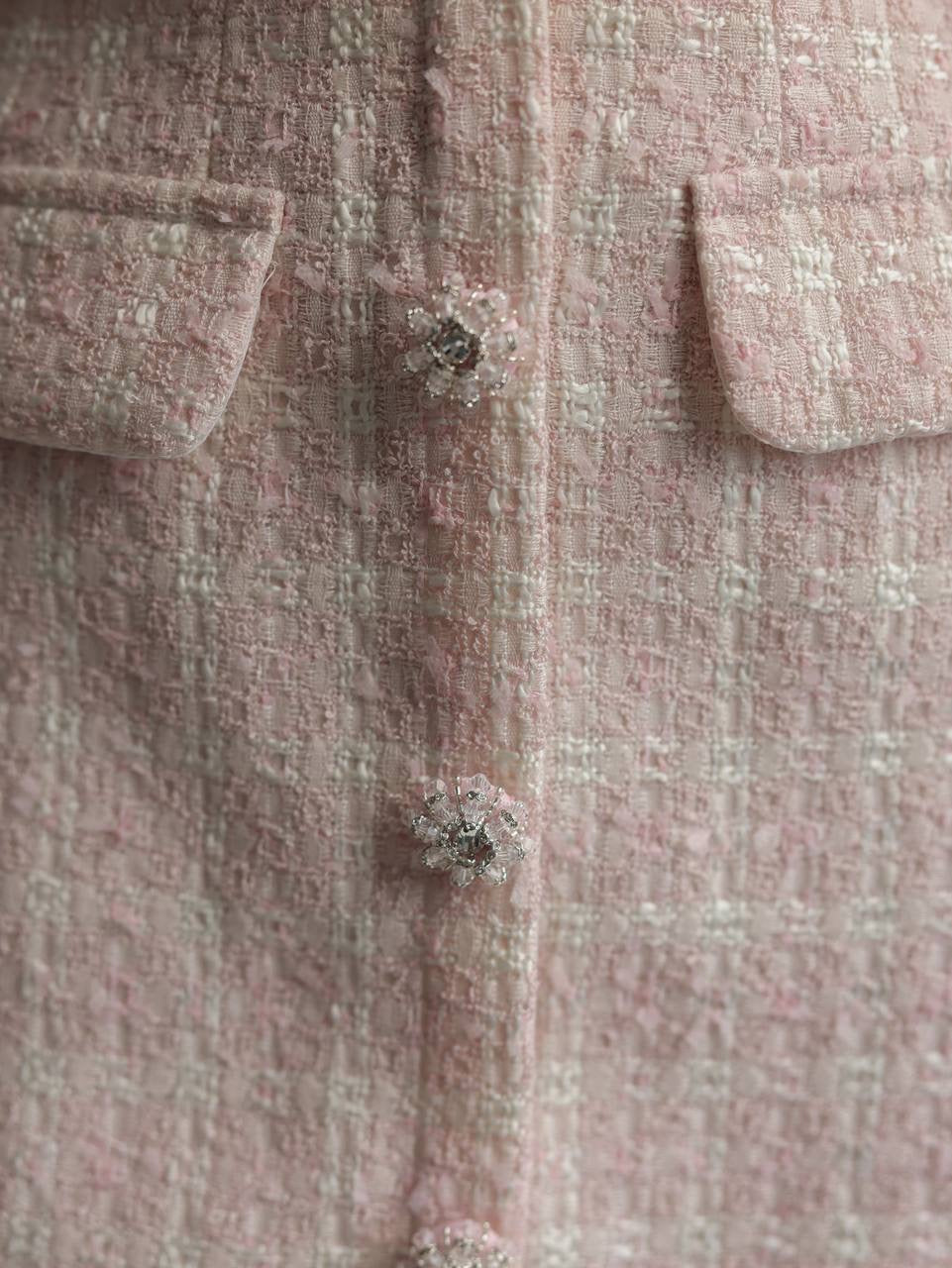 Conjunto de chaqueta corta y falda de tweed rosa