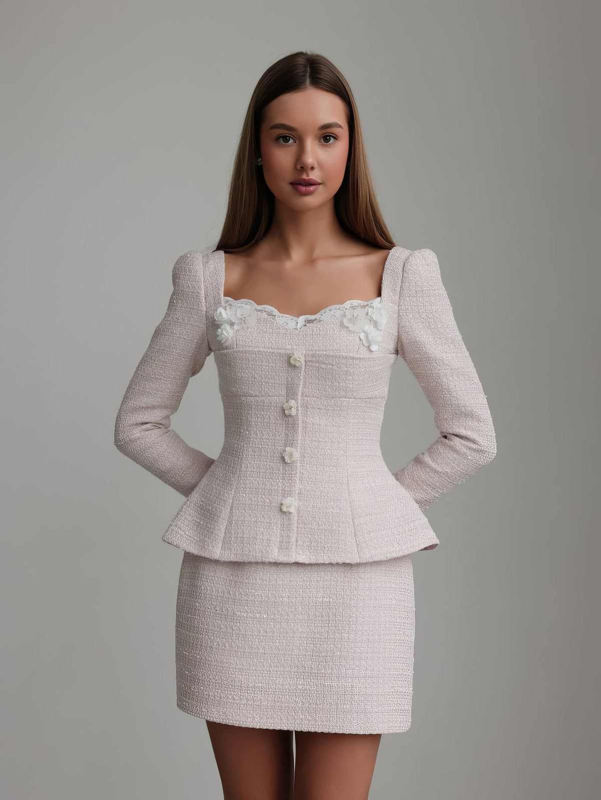 Pearl Bouclé Peplum Dress