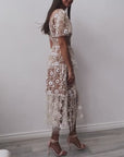 Abito midi in tulle con ricami floreali
